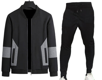Men's Bomber Style Tracksuit - Black - L