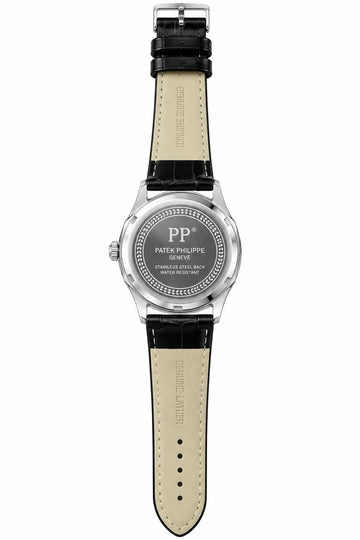 **Patek Philippe Inspired Leather Strap Watch – Black**