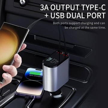 4-in-1 Car Charger 120W Retractable Fast Charging Adapter