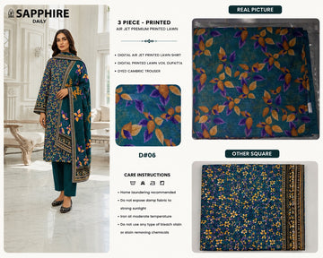 SAPPHIRE 3 Pcs Printed Lawn Suit for Women