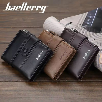 **Baellerry Buffalo Leather Trifold Wallet – Black**
