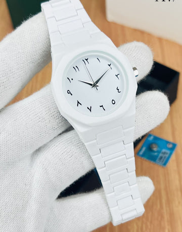 **Full White Aura Watch – Stylish & Compact**