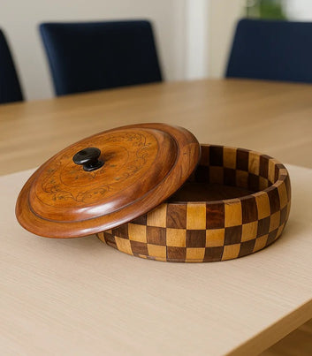 Wooden Roti Pot - Chess Style