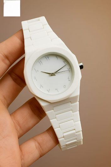 **Full White Aura Watch – Stylish & Compact**