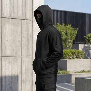 Unisex Ninja Hoodie with Face Mask – Black, XL