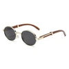 Metal Oval-Frame Sunglasses With A Wood-Grain finish product
